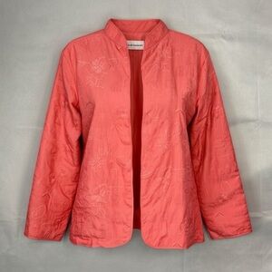 Alfred Dunner Jacket Quilted 12 Pink Embroidered Shacket Floral Cottagecore Open